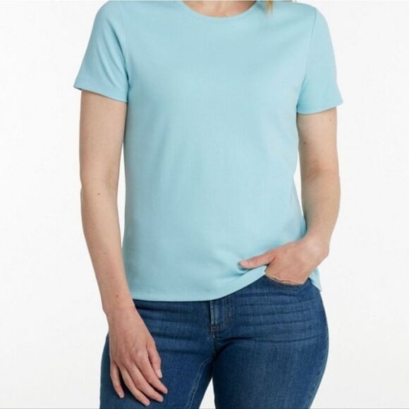 Charter Club M Shrtslv Blue 100% PIMA COTTON Crew Neck Women's T-shirt - Picture 1 of 5